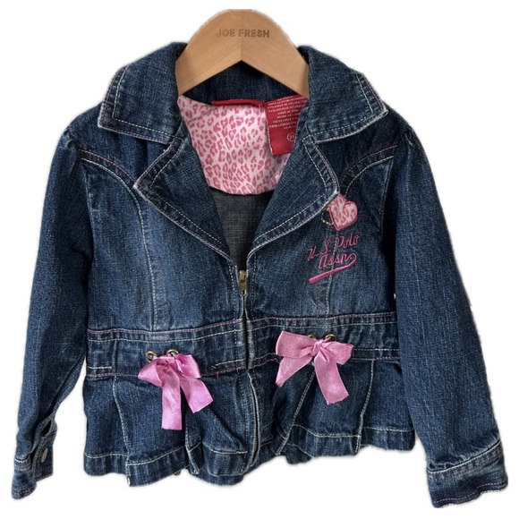 U.S. Polo Assn. Denim Jean Jacket w Bows Cheetah Print Accents 2T Girls - Picture 2 of 6